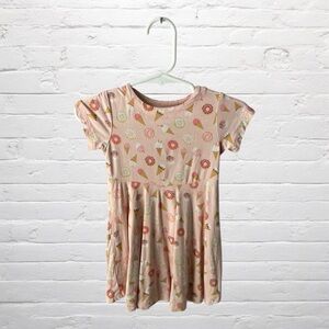 Sweet Bamboo // Girls Pink Bamboo Twirl Swirly Dress with Sweet Treats Donuts